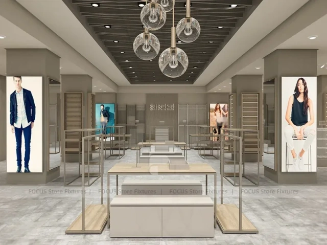 White Minimal Apparel Wall and Island Fixture Layout