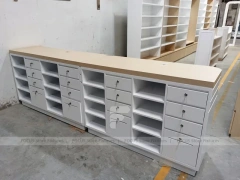 White Pharmacy Cashier Counter with Storage Drawers