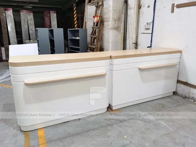 White Pharmacy Cashier Counter with Storage Drawers