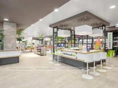 White Pharmacy Consultation Island with Glass Display Frame