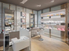 White Pharmacy Consultation Island with Glass Display Frame