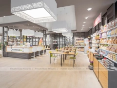 White Pharmacy Counter Island with Glass Display Canopy