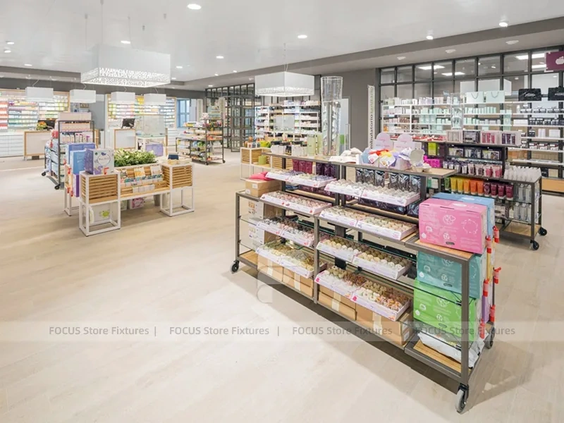 White Pharmacy Counter Island with Glass Display Canopy