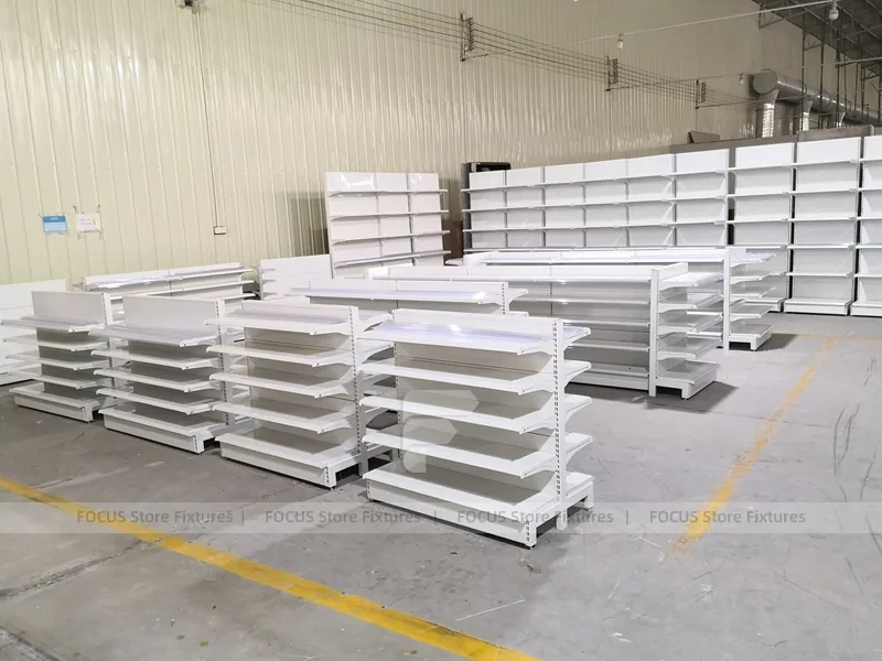 White Pharmacy Gondola and Wall Shelf Fixture Set