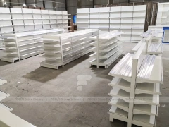White Pharmacy Gondola and Wall Shelf Fixture Set
