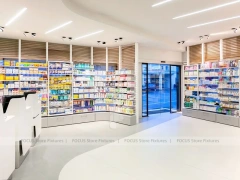 White Pharmacy Interior with Blue Lighting Accent