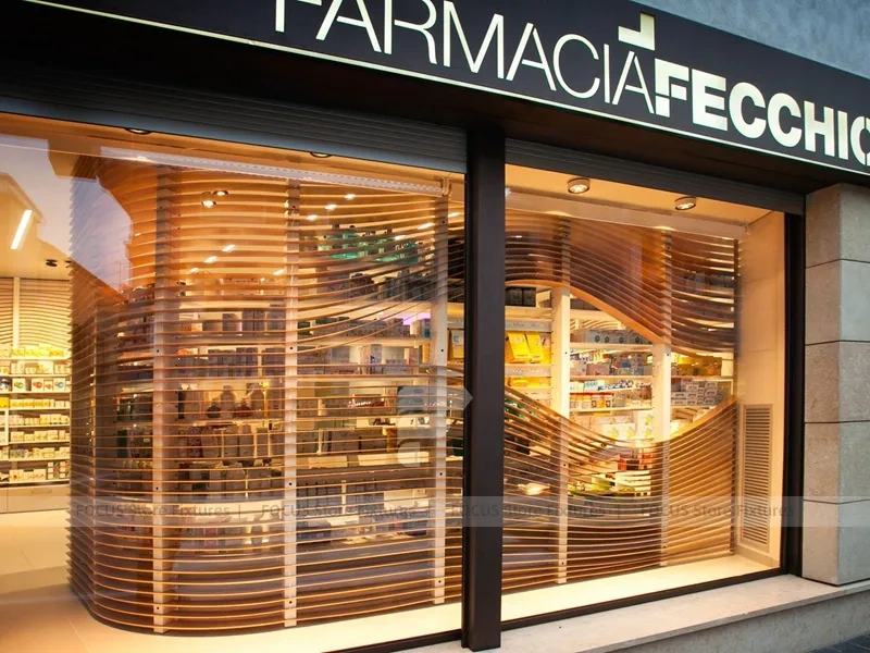 White Pharmacy Interior with Blue Lighting Accent