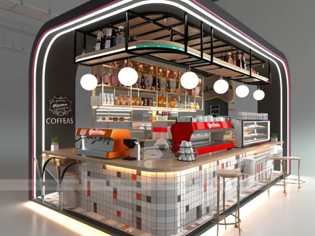 White Red Coffee Kiosk Model