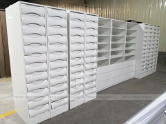 White Wave Front Pharmacy Shelving and Gondola Fixture Set