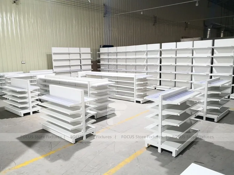 White Wave Front Pharmacy Shelving and Gondola Fixture Set