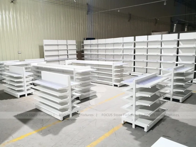 White Wave Front Pharmacy Shelving and Gondola Fixture Set