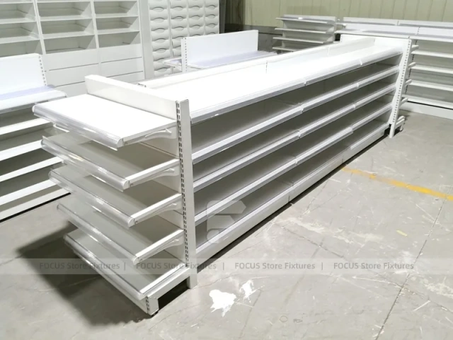 White Wave Front Pharmacy Shelving and Gondola Fixture Set