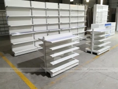 White Wave Front Pharmacy Shelving and Gondola Fixture Set
