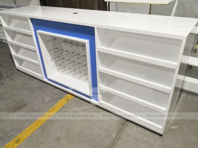 White Wave Front Pharmacy Shelving and Gondola Fixture Set
