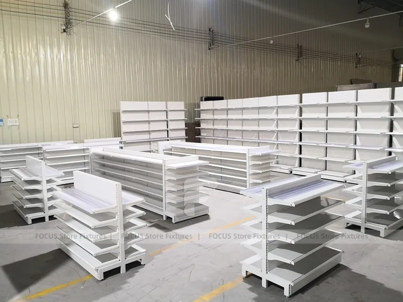 White Wave Front Pharmacy Shelving and Gondola Fixture Set