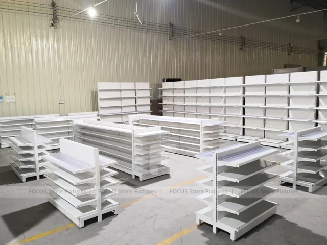 White Wave Front Pharmacy Shelving and Gondola Fixture Set