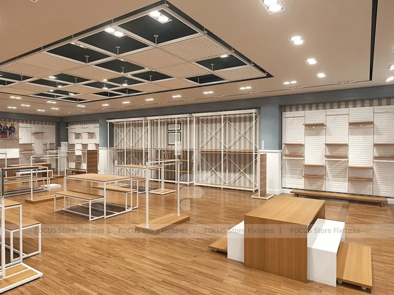 White Wood Apparel Store Empty Fixture Layout