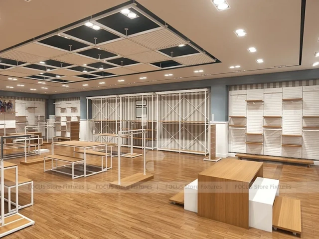 White Wood Apparel Store Empty Fixture Layout