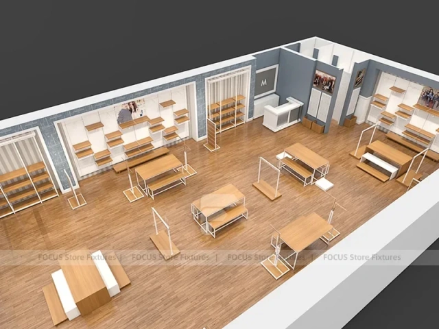 White Wood Apparel Store Empty Fixture Layout