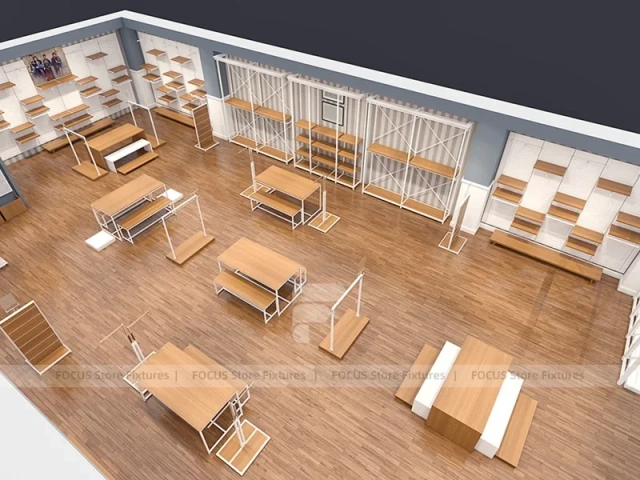 White Wood Apparel Store Empty Fixture Layout