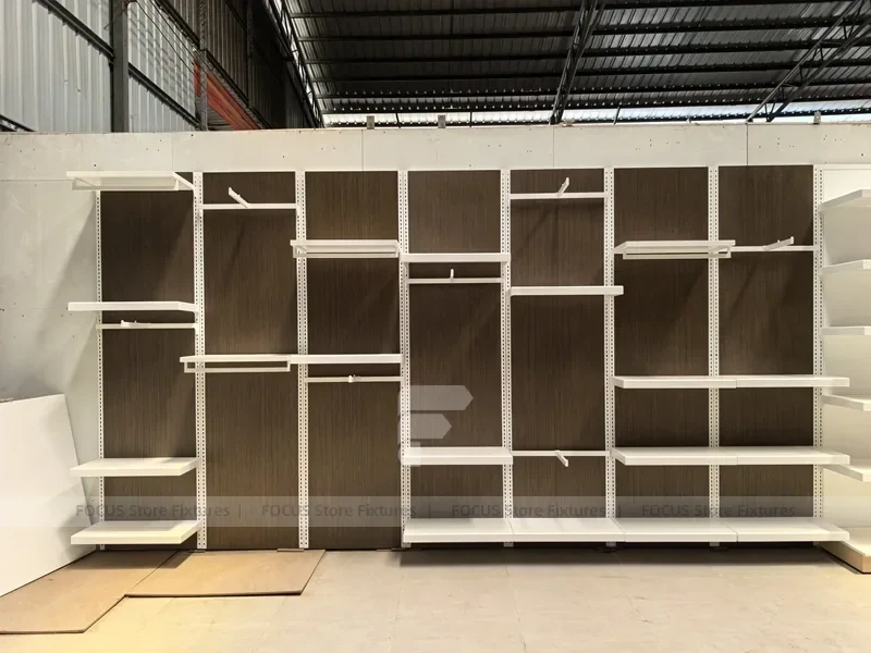 White Wood Slatwall Shelving Panel System