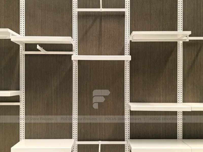 White Wood Slatwall Shelving Panel System
