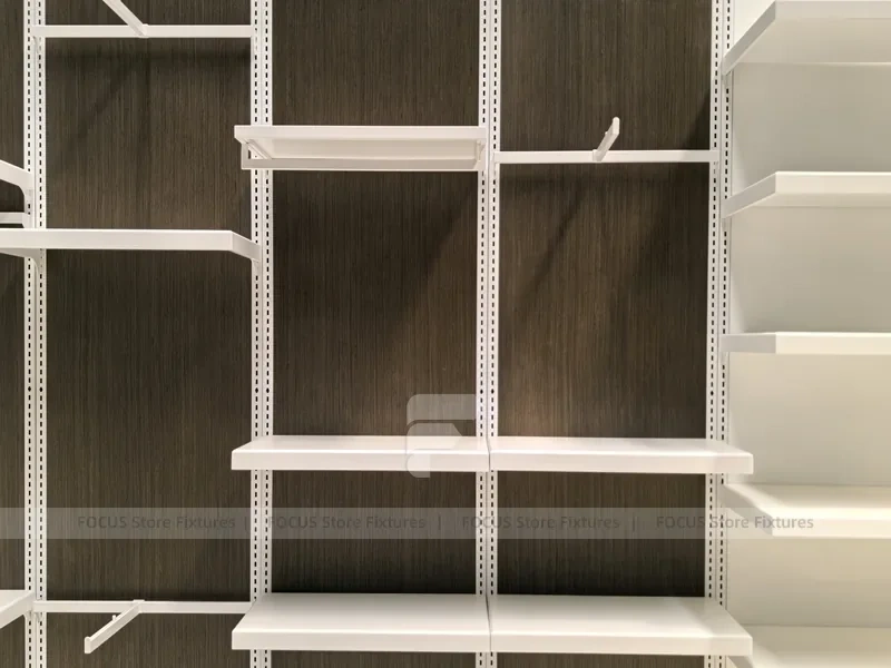 White Wood Slatwall Shelving Panel System