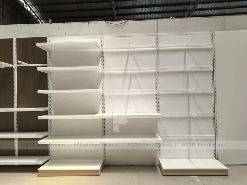 White Wood Slatwall Shelving Panel System