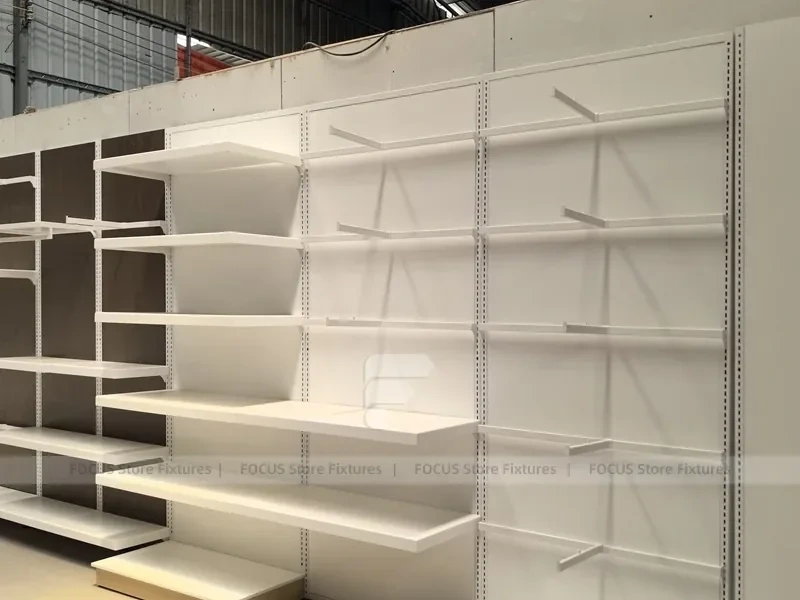 White Wood Slatwall Shelving Panel System