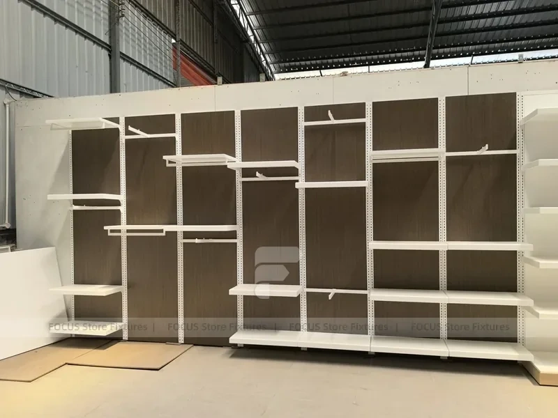 White Wood Slatwall Shelving Panel System