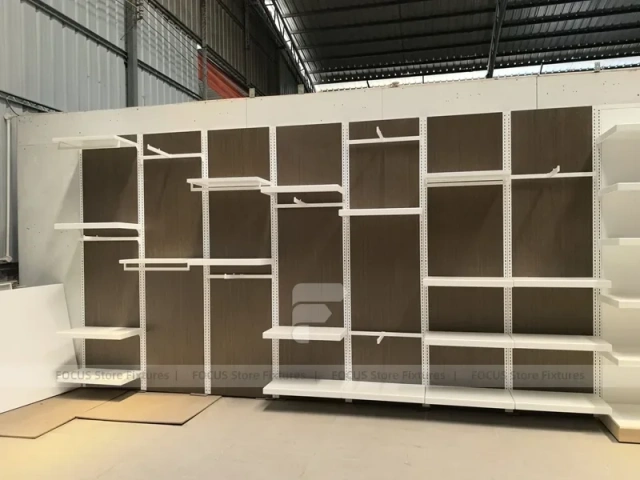 White Wood Slatwall Shelving Panel System
