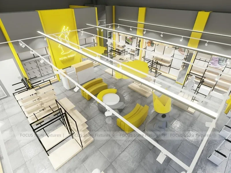 White Yellow Minimal Apparel Store Rack Layout