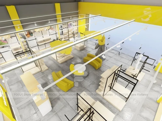 White Yellow Minimal Apparel Store Rack Layout