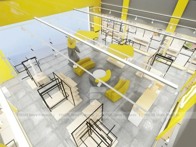 White Yellow Minimal Apparel Store Rack Layout