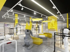White Yellow Minimal Apparel Store Rack Layout