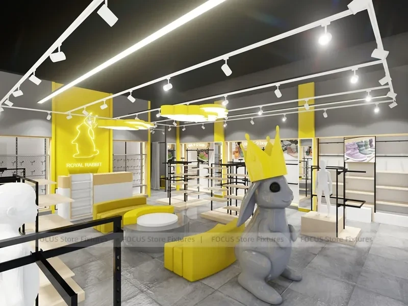 White Yellow Minimal Apparel Store Rack Layout