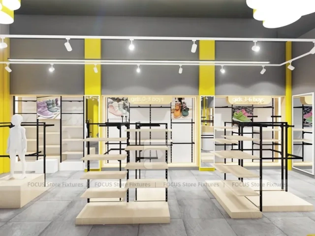 White Yellow Minimal Apparel Store Rack Layout