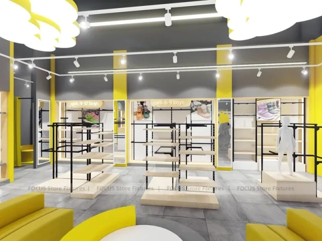 White Yellow Minimal Apparel Store Rack Layout