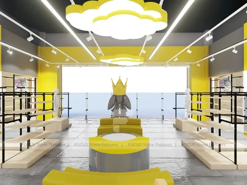 White Yellow Minimal Apparel Store Rack Layout