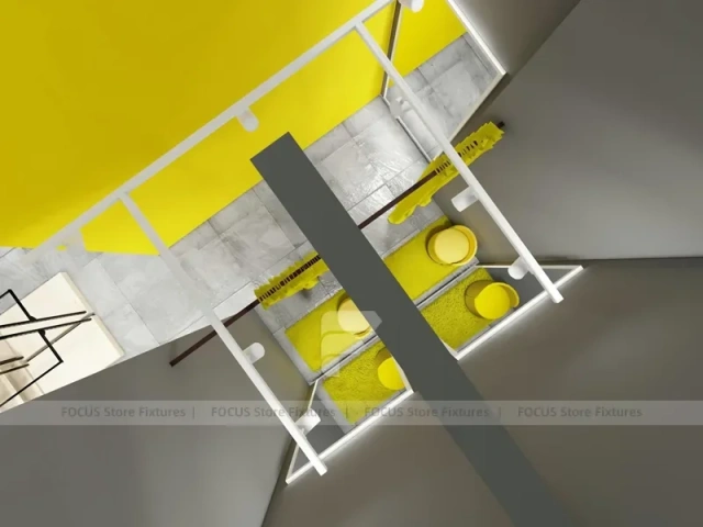 White Yellow Minimal Apparel Store Rack Layout