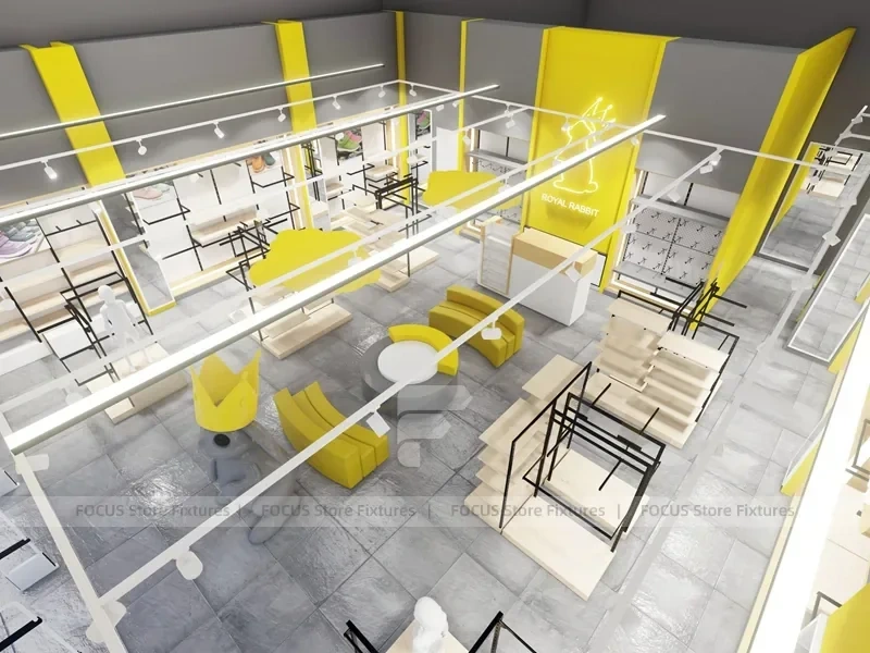 White Yellow Minimal Apparel Store Rack Layout