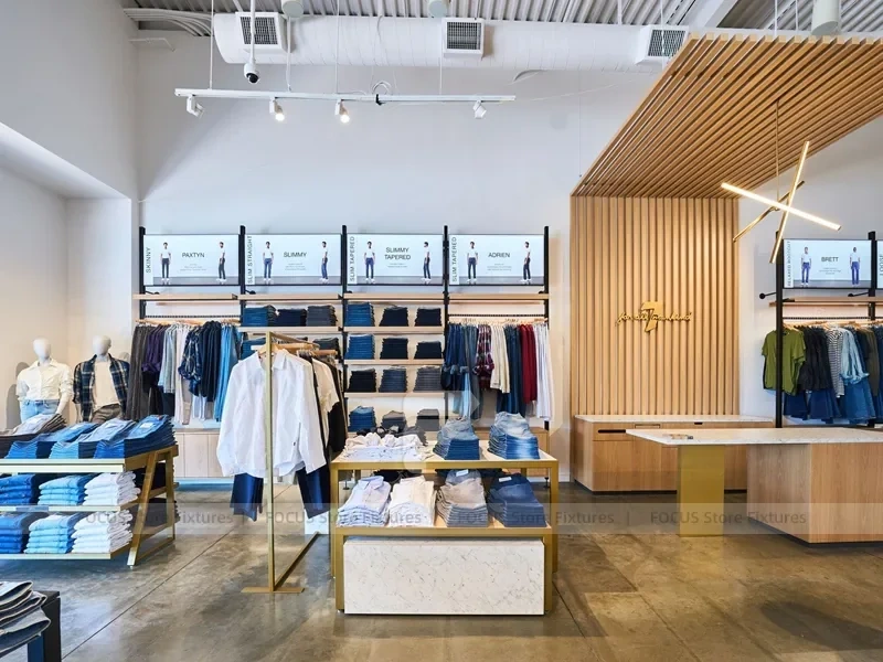 Wood Accent Apparel Lounge and Wall Display