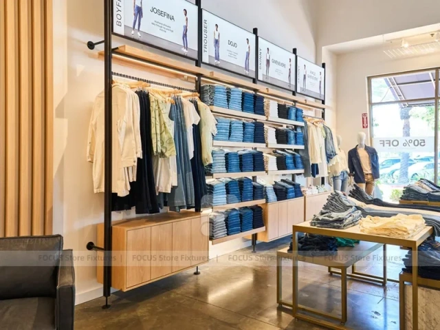 Wood Accent Apparel Lounge and Wall Display