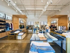 Wood Accent Apparel Lounge and Wall Display
