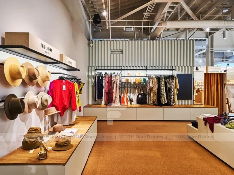 Wood Accent Apparel Lounge and Wall Display