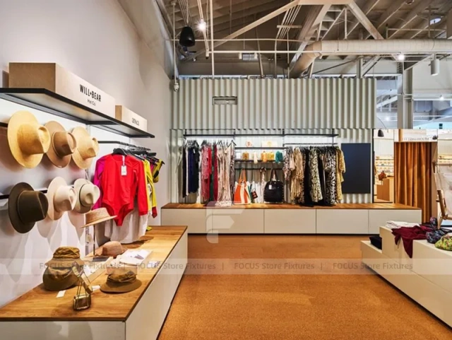 Wood Accent Apparel Lounge and Wall Display