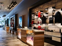 Wood Accent Apparel Lounge and Wall Display