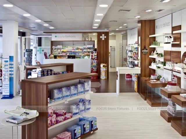Wood Accent Medical Cross Pharmacy Counter Layout
