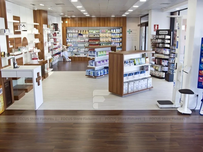 Wood Accent Medical Cross Pharmacy Counter Layout