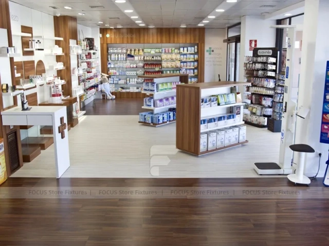 Wood Accent Medical Cross Pharmacy Counter Layout